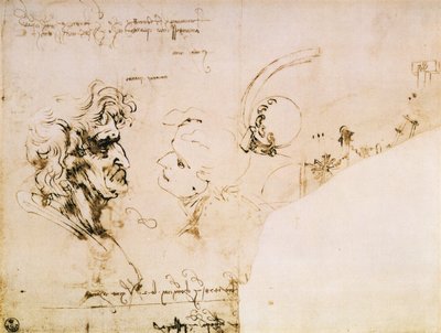 Studio di Due Teste di Profilo e Studi di Macchine da Leonardo da Vinci