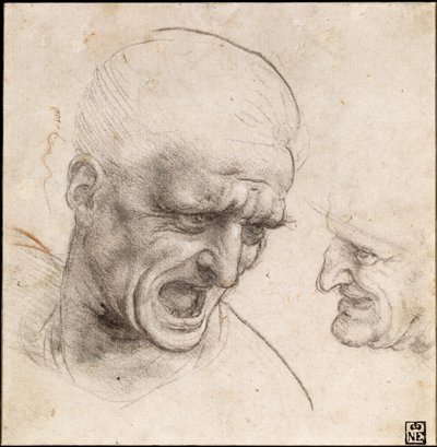 Studio di due teste di guerrieri per la Battaglia di Anghiari, 1504-05 da Leonardo da Vinci