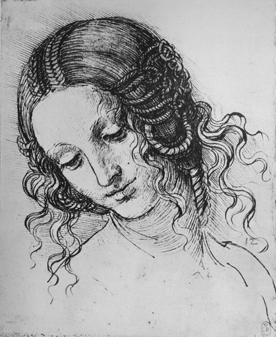 Studio di una testa di donna, c1480 1945 da Leonardo da Vinci