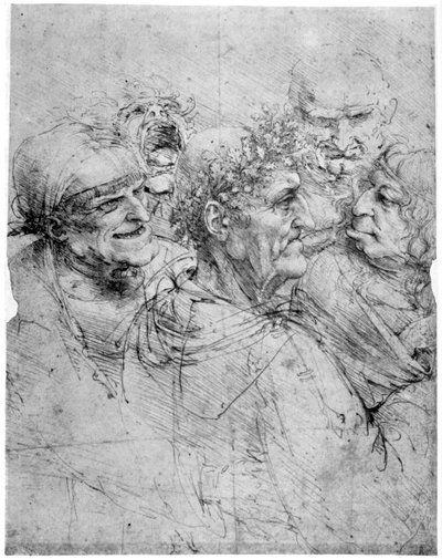 Studio di cinque teste grottesche, c1494 1954 da Leonardo da Vinci
