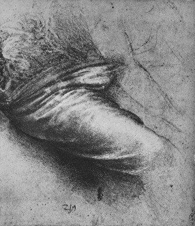 Studio del drappeggio di una figura seduta a destra, c1480 1945 da Leonardo da Vinci