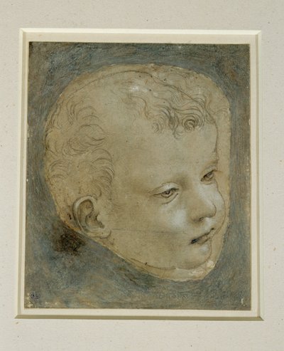 Testa di bambino di tre quarti a destra ... da Leonardo da Vinci