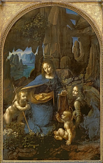 La Vergine delle Rocce (con il Bambino San Giovanni che adora il Bambino Gesù accompagnato da un angelo), c.1508 da Leonardo da Vinci