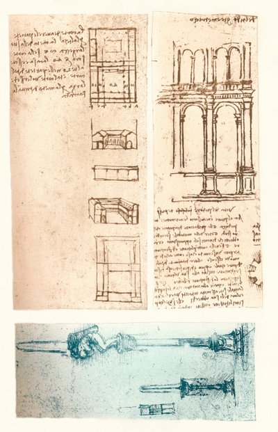Tre disegni architettonici, c1472-c1519 1883 da Leonardo da Vinci