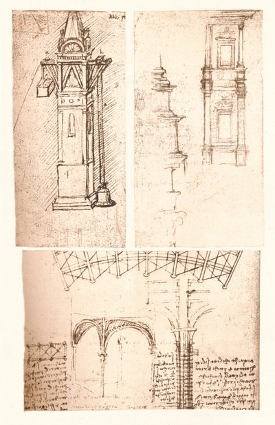 Tre disegni architettonici, c1472-c1519 1883 da Leonardo da Vinci