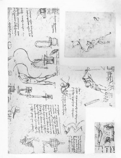 Tre disegni che illustrano la teoria dei movimenti della figura umana da Leonardo da Vinci