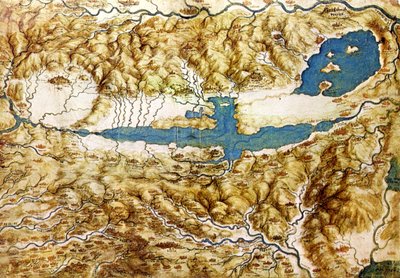 Veduta topografica della campagna intorno alla pianura di Arezzo e alla Val di Chiana, inizio XVI sec. da Leonardo da Vinci