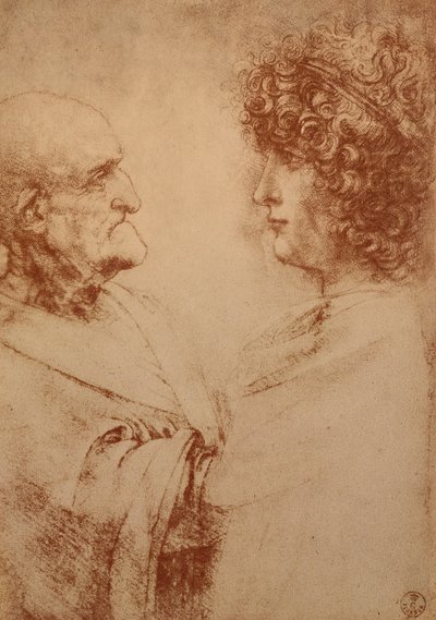 Due teste di profilo, c.1500 da Leonardo da Vinci