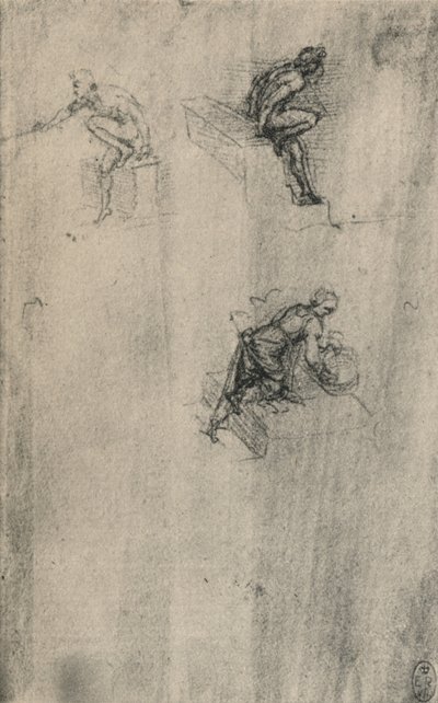 Due Nudi Seduti e una Donna che si Lava, c1480 1945 da Leonardo da Vinci