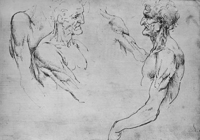 Due studi della parte superiore di un vecchio e due studi di braccia da Leonardo da Vinci