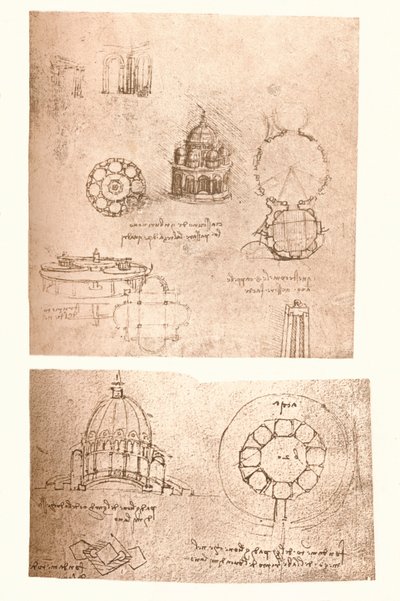 Due disegni architettonici, c1472-c1519 da Leonardo da Vinci