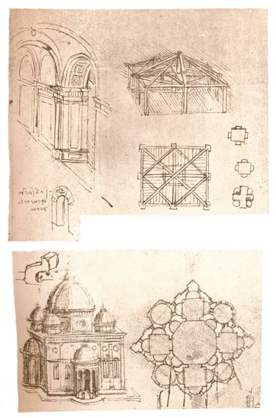 Due disegni architettonici, c1472-c1519 1883 da Leonardo da Vinci