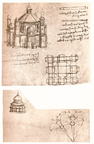 Due disegni di chiese, c. 1472-c. 1519, 1883 da Leonardo da Vinci