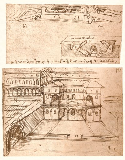 Due disegni di piani per città, c1472-c1519 da Leonardo da Vinci