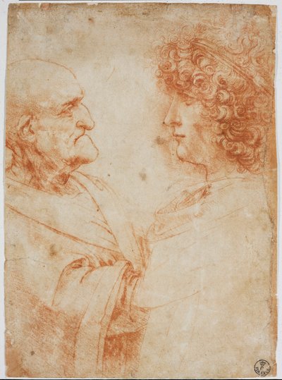 Due profili maschili, un vecchio e un giovane - Il giovane rappresenta Gian Giacomo Caprotti detto Andrea Salai o Salaij, allievo e amante di Leonardo - Disegno a sanguigna di Leonardo da Vinci da Leonardo da Vinci