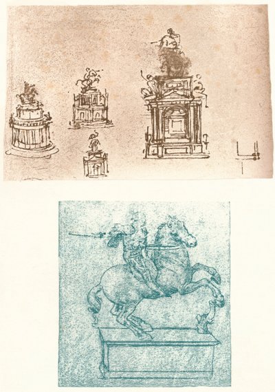 Due studi preparatori per il Monumento Sforza, c1482-c1499 da Leonardo da Vinci