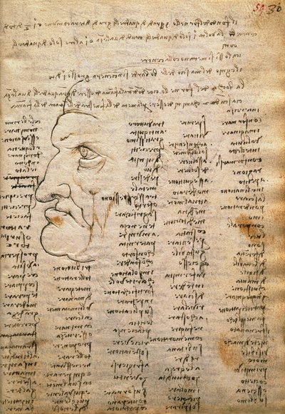 Elenco di parole e profilo maschile, dal Codex Trivulzianus da Leonardo da Vinci
