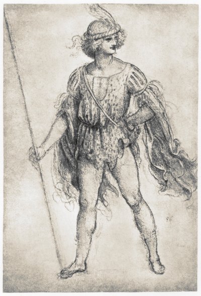 Giovane in costume da mascherata da Leonardo da Vinci