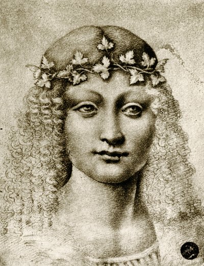 Testa di una ragazza incoronata di vite da Leonardo da school of Vinci