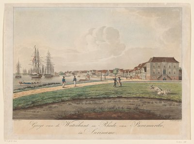Veduta della Waterkant a Paramaribo (Gezigt van de Waterkant en Rhede van Paramaribo in Suriname) da Leonardus Schweickhardt
