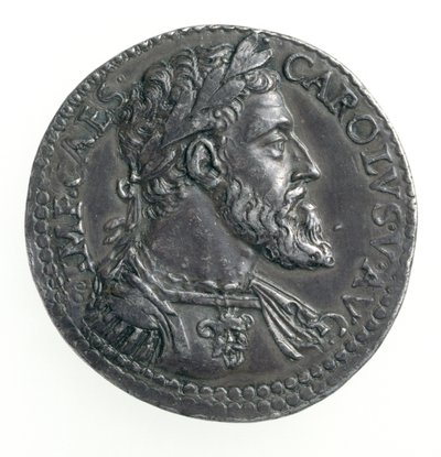 Testone di Carlo V (1500-58) Duca di Milano, inciso da Dye, 1535-56 (dritto) (argento) da Leone Leoni