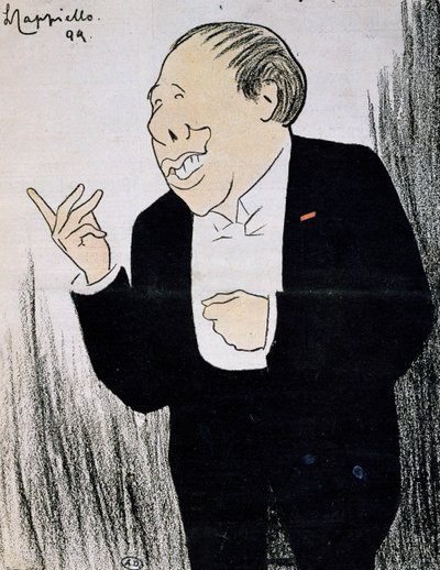 Attore Alexandre Coquelin, noto come Coquelin Cadet, in caricatura del 1899 di Leonetto Cappiello da Leonetto Cappiello