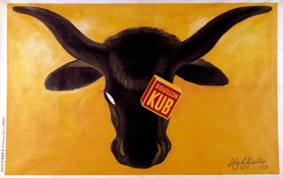 Manifesto pubblicitario per il brodo Kub con una testa di manzo. 1931. Illustrazione di Leonetto Cappiello (1875-1942) da Leonetto Cappiello