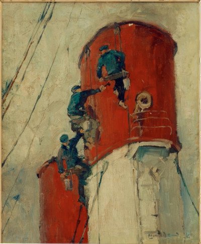 Il camino di una nave a vapore di Amburgo-Sud viene dipinto da Leonhard Sandrock