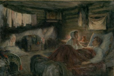 Natasha e il principe Andrei ferito a Mytishchi. Illustrazione per il romanzo Guerra e Pace da Leonid Osipovich Pasternak