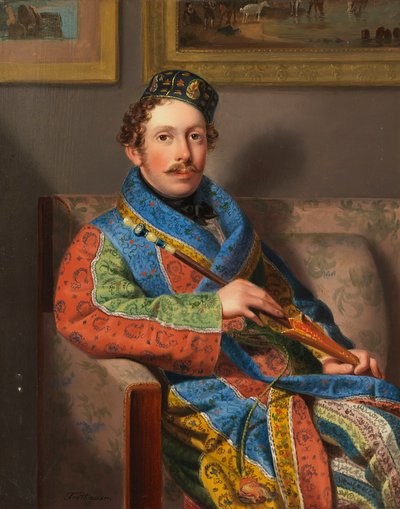 Giovane gentiluomo in vestaglia da fumo da Leopold Fertbauer