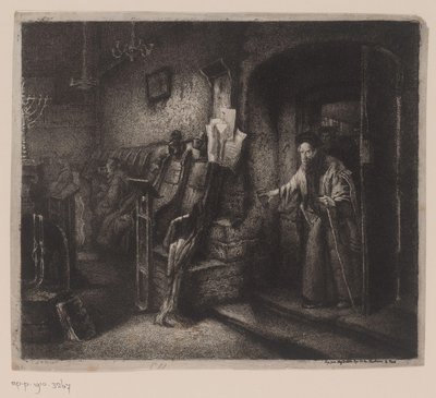 Interno di una sinagoga con fedeli da Leopold Flameng