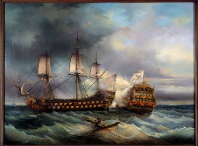 Battaglia navale tra inglesi e francesi da Leopold Le Guen