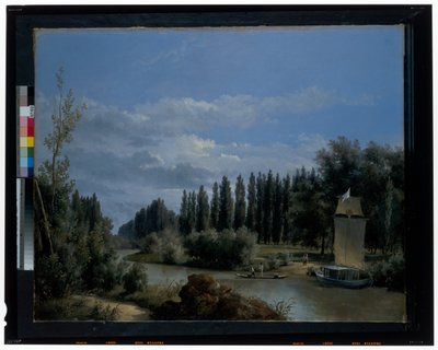 Vista dal corso del piccolo braccio della Senna attraverso il parco di Neuilly da Leopold Leprince