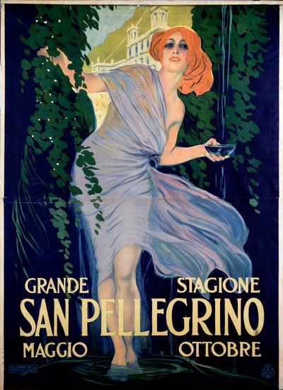Poster pubblicitario per la città termale di San Pellegrino, Italia da Leopoldo Metlicovitz