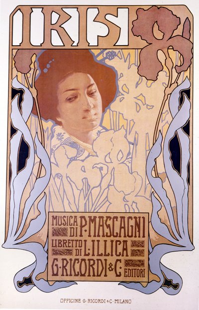 Iris composta da Pietro Mascagni, manifesto di Leopoldo Metlicovitz, libretto di Luigi Illica, 1898. da Leopoldo Metlicovitz