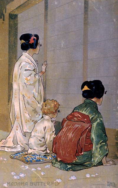 Cartolina creata per la prima di "Madame Butterfly", a Brescia da Leopoldo Metlicovitz