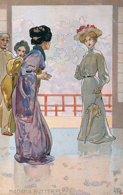 Cartolina creata per la prima di "Madame Butterfly", a Brescia da Leopoldo Metlicovitz