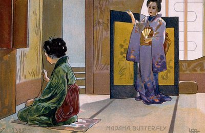 Cartolina creata per la prima di "Madame Butterfly", a Brescia da Leopoldo Metlicovitz