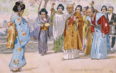 Cartolina creata per la prima di "Madame Butterfly", a Brescia da Leopoldo Metlicovitz