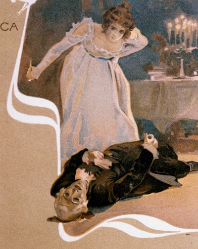 Cartolina illustrata da Leopoldo Metlicovitz raffigurante scene da Tosca, opera di Giacomo Puccini da Leopoldo Metlicovitz