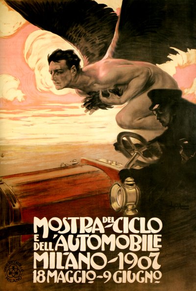 Poster per la Mostra di Auto e Biciclette, Milano 18 Maggio-9 Giugno da Leopoldo Metlicovitz