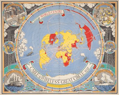 Mappa del Grande Cerchio di Cable & Wireless da Leslie MacDonald Gill