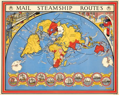Poster pubblicitario delle rotte delle navi postali da Leslie MacDonald Gill