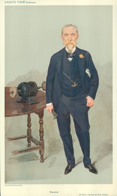 Sir David L Salomons, Elettricità, nd, caricatura di Vanity Fair da Leslie Matthew Ward