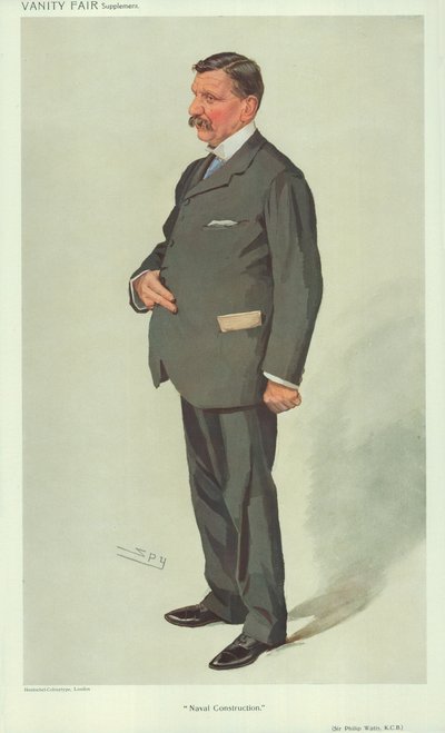 Sir Philip Watts, costruzione navale, 7 aprile 1910, caricatura di Vanity Fair da Leslie Matthew Ward