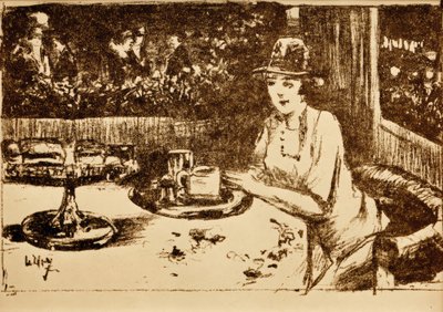 Al caffè. Signora al tavolo sulla veranda da Lesser Ury