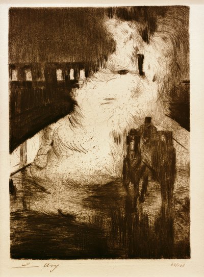 L.Ury, Impressioni notturne (con carrozza davanti al vapore della locomotiva) da Lesser Ury