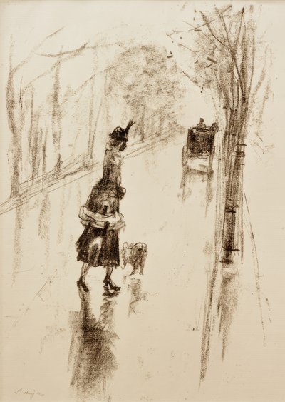 Ragazza con cane da Lesser Ury