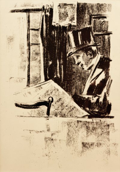 Lettore di giornale con cilindro da Lesser Ury
