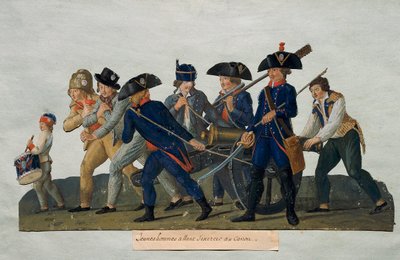 Rivoluzione francese: Giovani che vanno a esercitarsi con il cannone. Incisione dei fratelli Lesueur (XVIII secolo). Parigi, Museo Carnavalet da Lesueur Brothers
